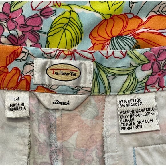 TALBOTS Women's Stretch Cropped Pants Size 14 Colorful Floral Brushed Cotton EUC - Picture 7 of 8